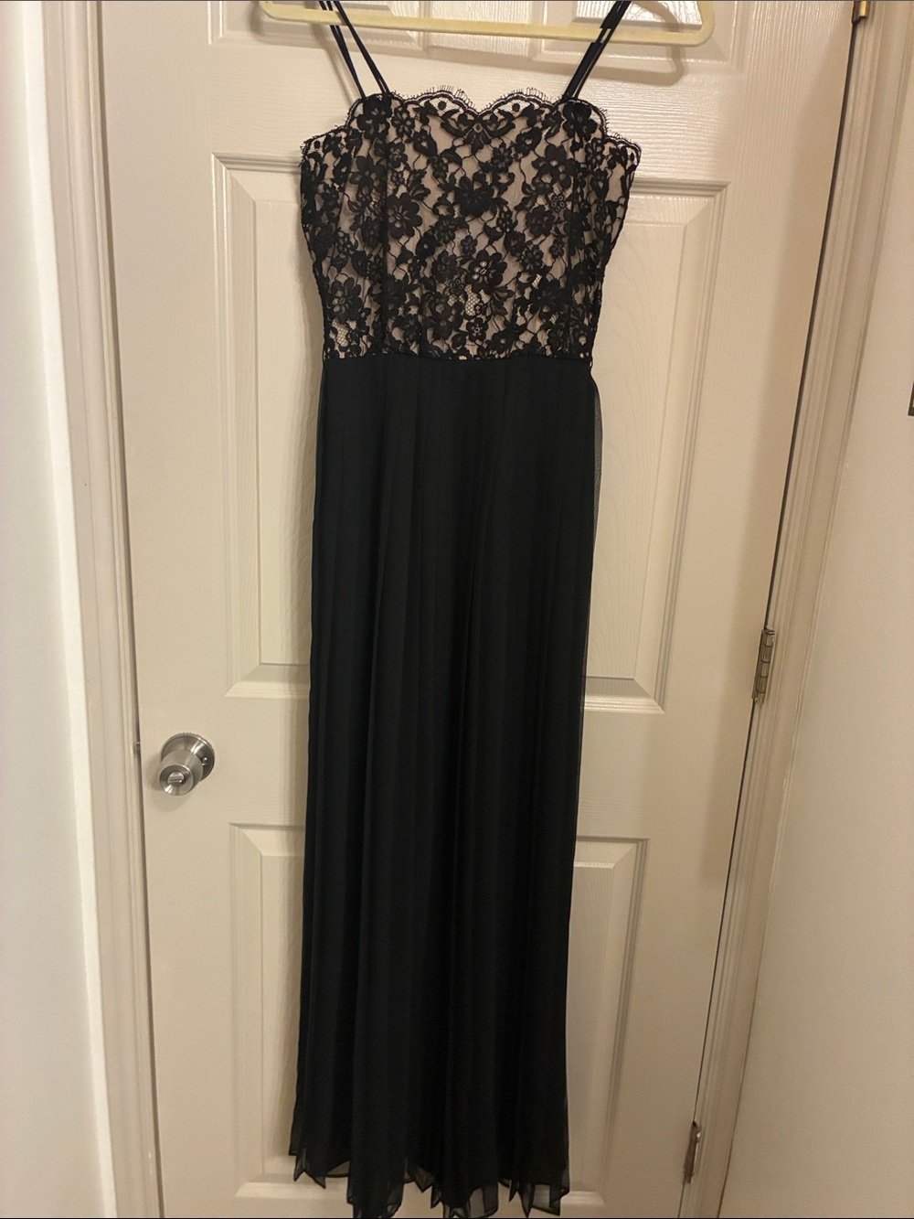 Strapless Black Lace Evening Gown